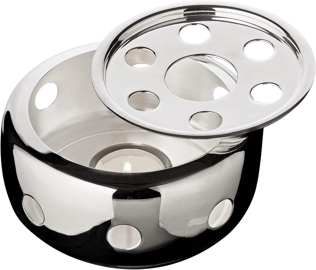 EDZARD Stövchen Sheffield (Ø 14 cm) Silber - Tee Warmhalteplatte aus Edelstahl, Kaffeewärmer mit Tee