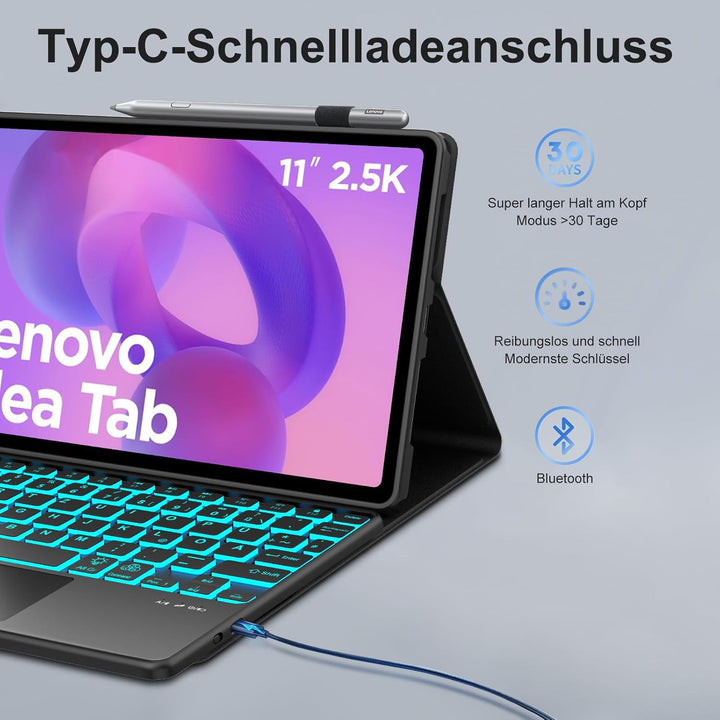 Tastatur Hülle für Lenovo Idea Tab 11 Zoll 2025/K11 Gen 2, Mit kabelloser Bluetooth-Tastatur mit bel