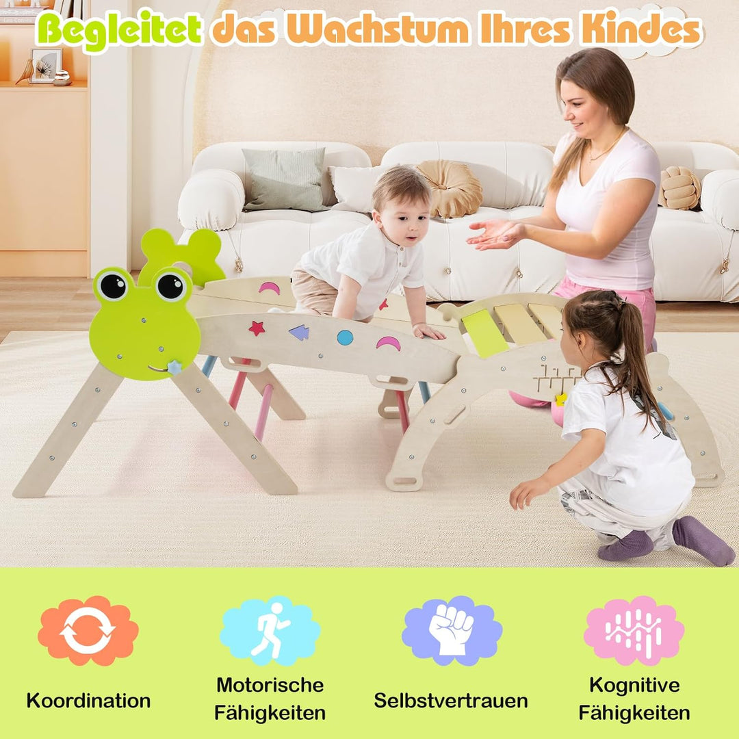 COSTWAY Klettergerüst Indoor 3er Set, klappabres Kletterdreieck mit Rutsche, Kletterbogen, inkl. dop