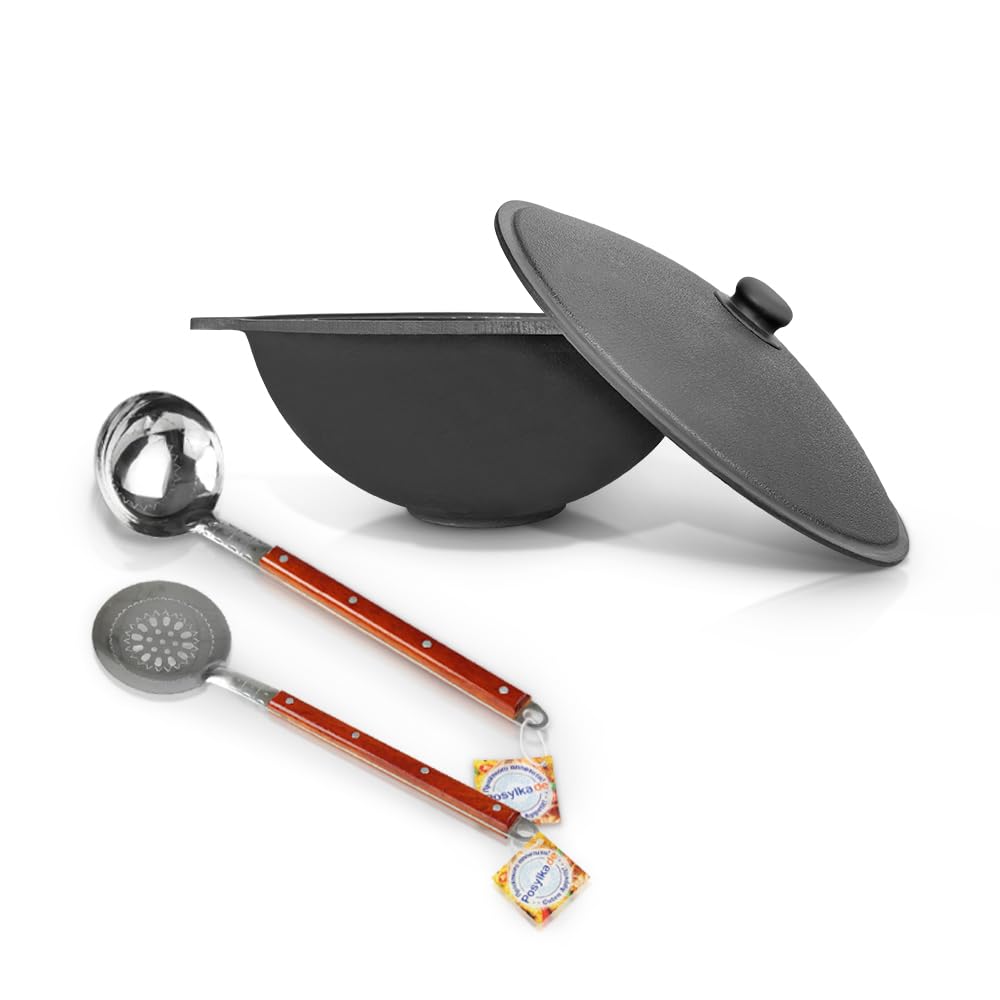Gusseisen Kazan 3,5 L Aluminiumdeckel Schaumlöffel für Plov, 40 cm, Schöpflöffel für Plov, 40 cm Usb