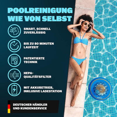 Monzana® Poolroboter Poolboy600 Kabellos Vollautomatisch 80 Min Akku 5200mAh Li-Ion 80m² Pool Bodens