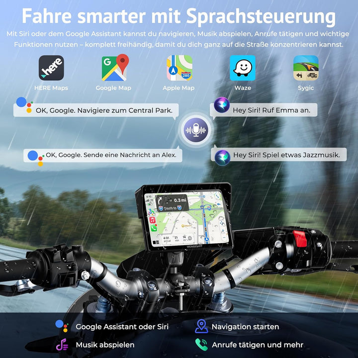 Kabelloses Motorrad CarPlay kompatibel mit Apple CarPlay & Android Auto,W522 5 Zoll IP67 Wasserdicht