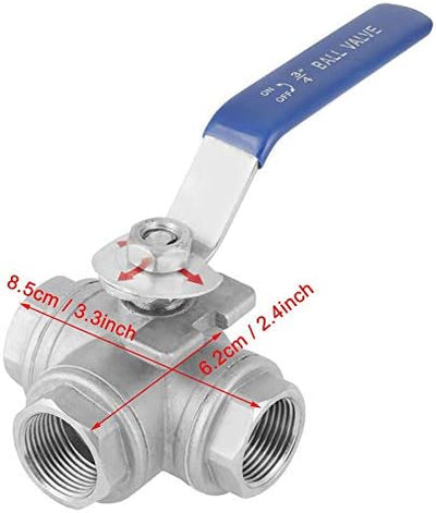 TOPINCN 3-Wege Kugelhahn Edelstahl SUS304 Rohr Dreiwege T-Typ Ventil Innengewinde 3/4 "DN20 Mit Verr