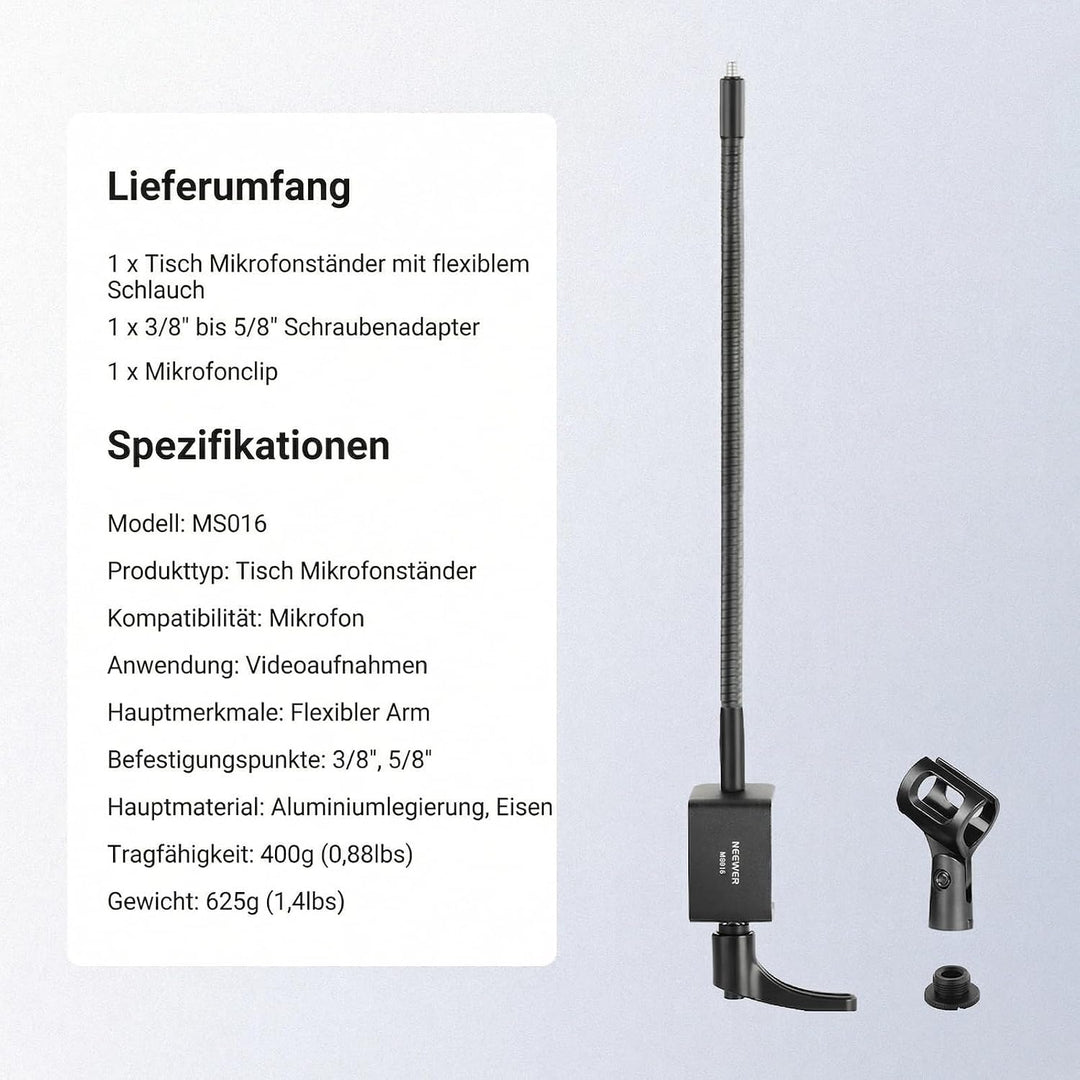 NEEWER Mikrofonständer Tisch mit flexiblem Arm, Microphone Halterung mit Tischklemme Mount und Clip