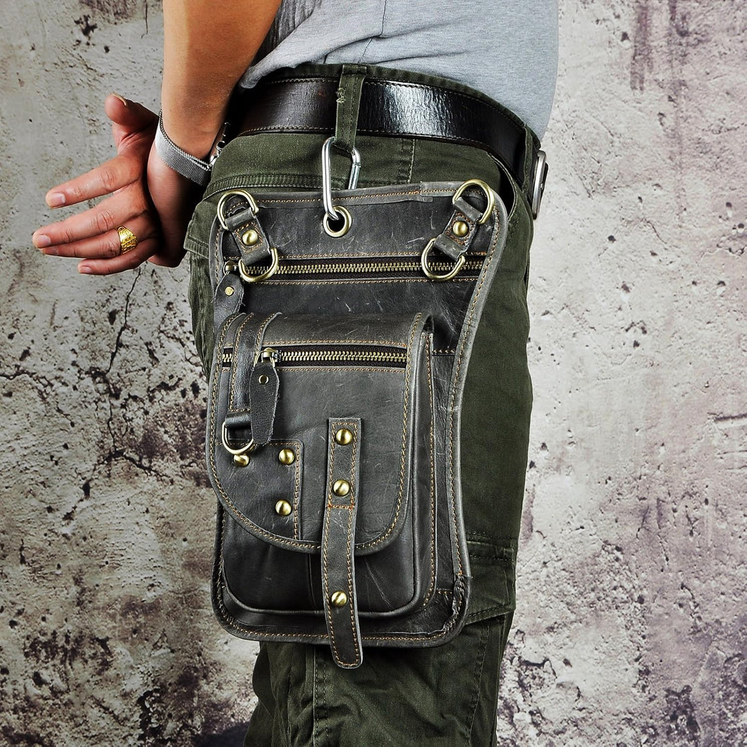 Le'aokuu Herren Echtes Leder Tasche Hüfttasche Gürteltasche Drop Leg Thigh Bag Hip Fanny Bum Belt We