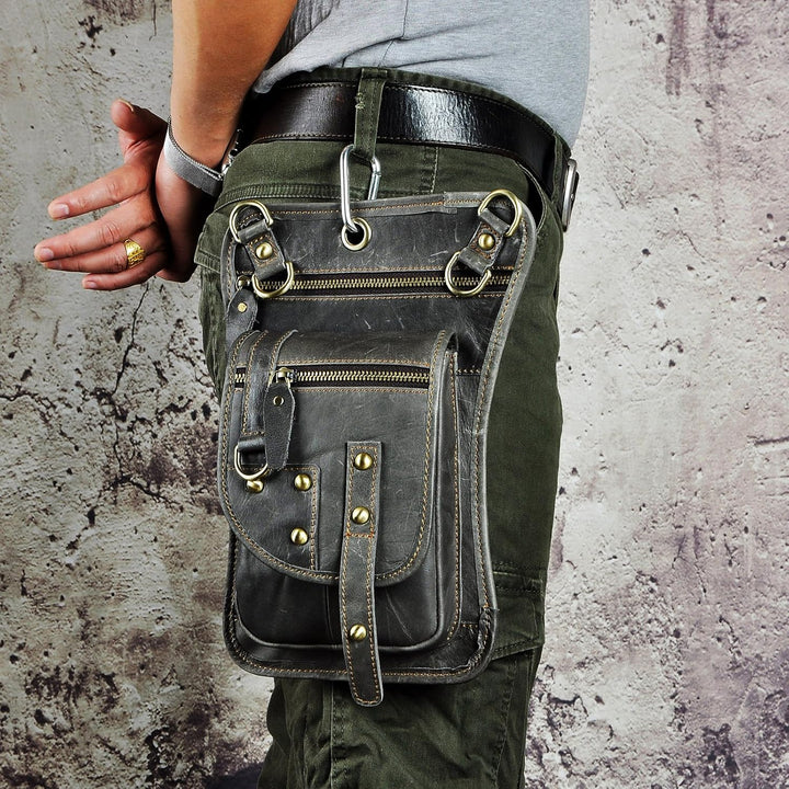 Le'aokuu Herren Echtes Leder Tasche Hüfttasche Gürteltasche Drop Leg Thigh Bag Hip Fanny Bum Belt We