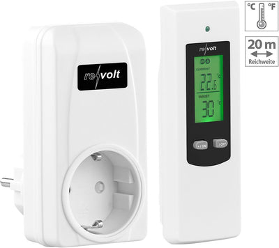 revolt Funkthermostat: Steckdosen-Thermostat mit mobiler Steuereinheit für Heiz- & Klimagerät (Tempe