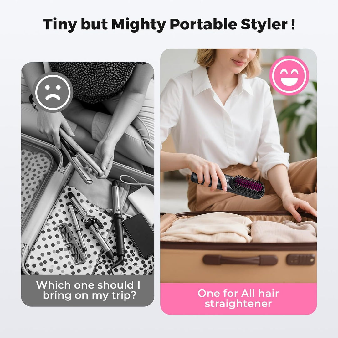 Bopcal Mini Glättbürste - 10000mAh Ionen Haarglätter Bürste Kabellos, Professioneller Verbrühungssch