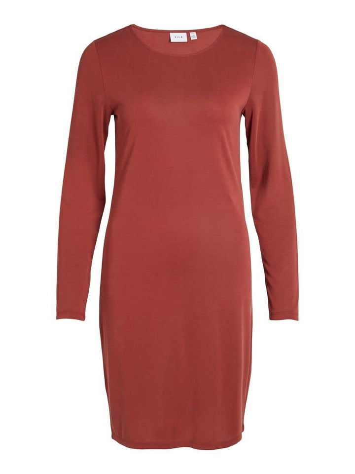 Vila Damen Vimodala O-Neck L/S Midi Su-Noos Dress S Fired Brick, S Fired Brick