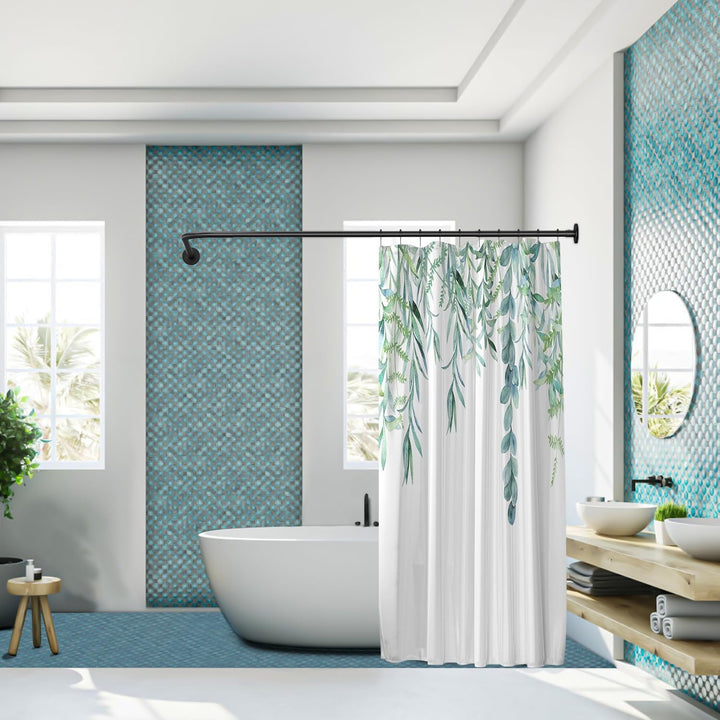 SIKAIQI Dehnbare 304 Edelstahl L-förmige Badezimmer Badewanne Dusche Vorhang Stange Rack (Schwarz, 7