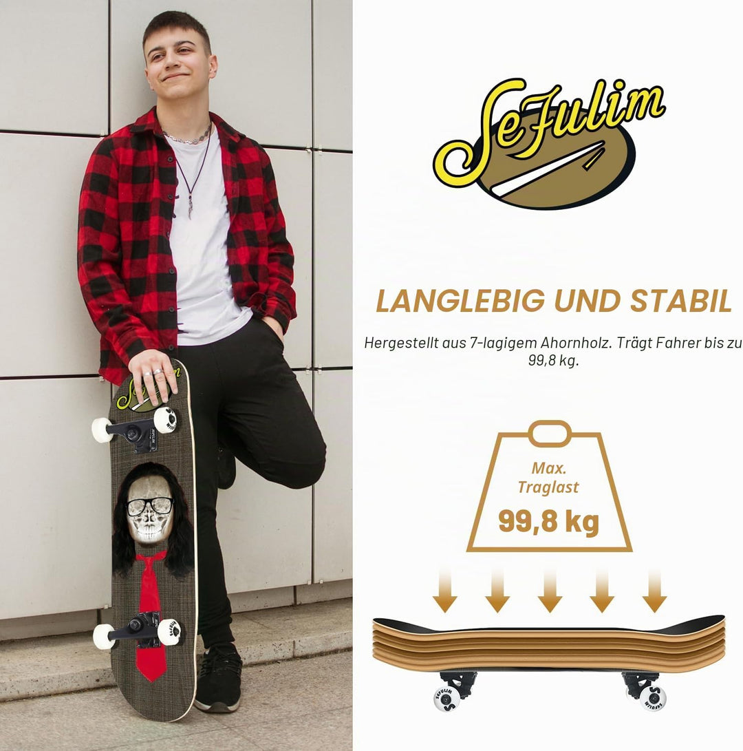 Sefulim Skateboard Adult Komplettboard 31 x 8 Zoll£¬ mit ABEC-7 Kugellager 7 Layer Ahorn f¨¹r Anf?ng