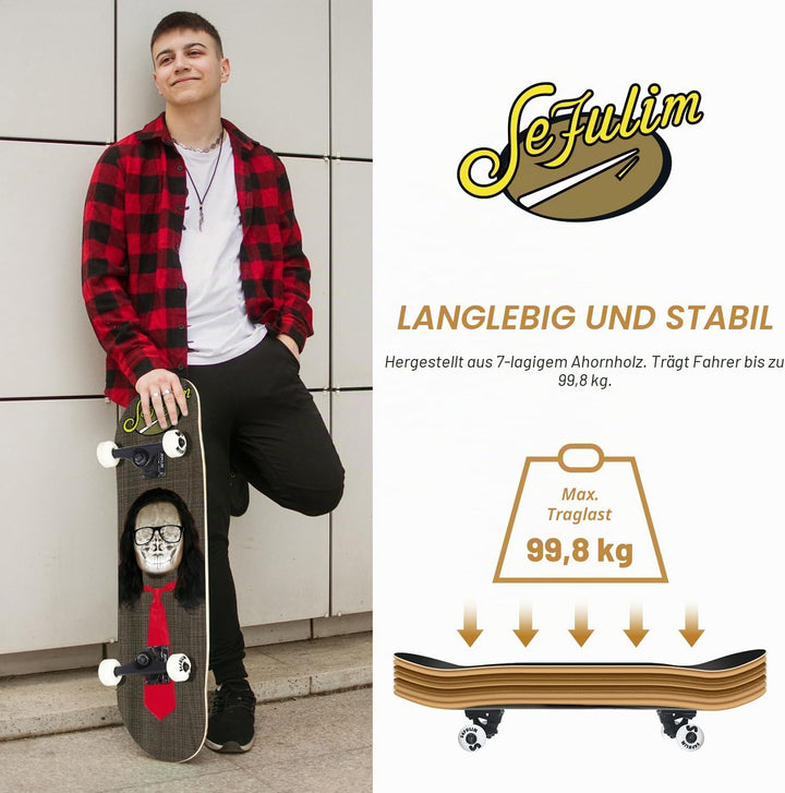 Sefulim Skateboard Adult Komplettboard 31 x 8 Zoll£¬ mit ABEC-7 Kugellager 7 Layer Ahorn f¨¹r Anf?ng