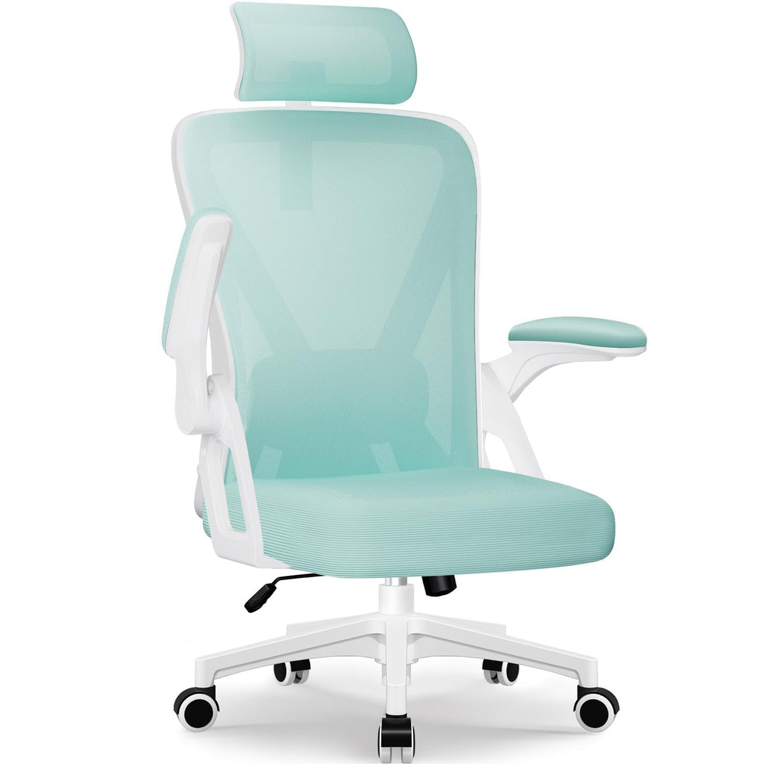 Bürostuhl ergonomisch, Schreibtischsessel mit verstellbare Kopfstütze und Armlehnen, gepolsterte Lor