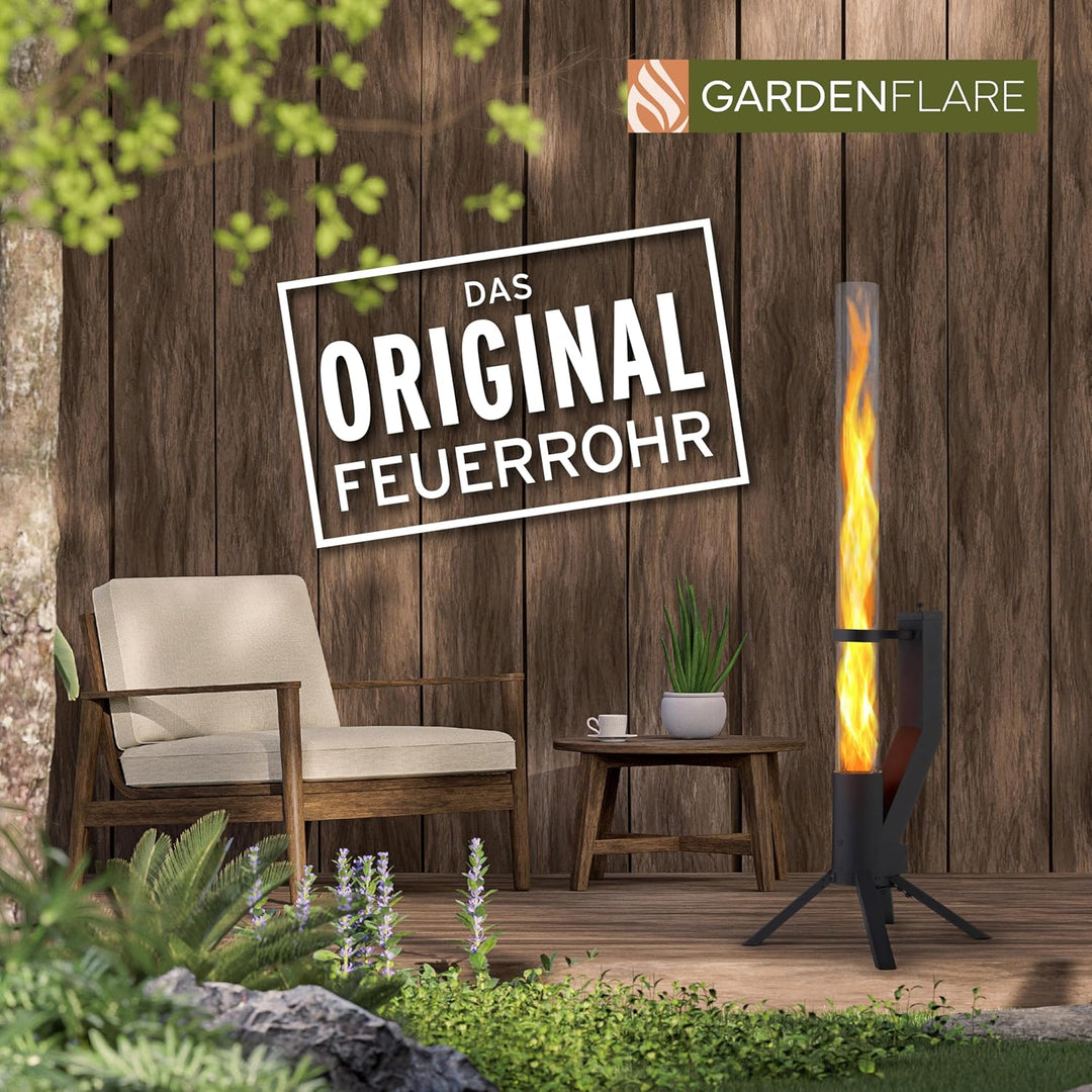 Gardenflare GARDENFLARE Feuerrohr Klassik – Edelstahl Feuersäule und Pelletfackel für Tolles Ambient