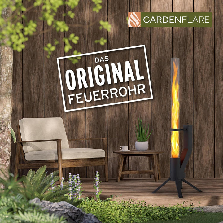 Gardenflare GARDENFLARE Feuerrohr Klassik – Edelstahl Feuersäule und Pelletfackel für Tolles Ambient