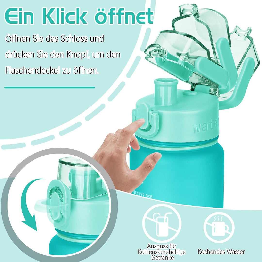 AOHAN Trinkflasche, 1l Wasserflasche BPA-Frei, Trinkflasche Sport Auslaufsicher, Sportflasche mit Ze