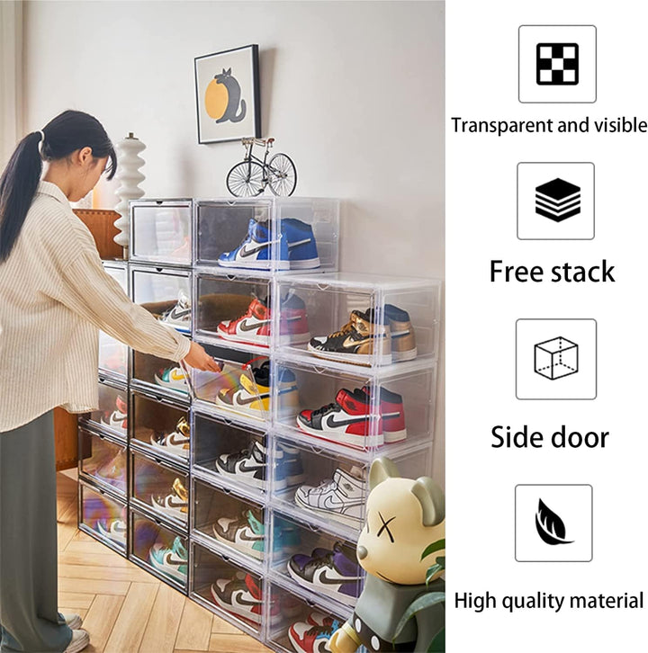 Schuhbox, Transparente Stapelbare Schuh Boxen, Faltbar Durchsichtige Schuhboxen Schuhschrank Aufbewa