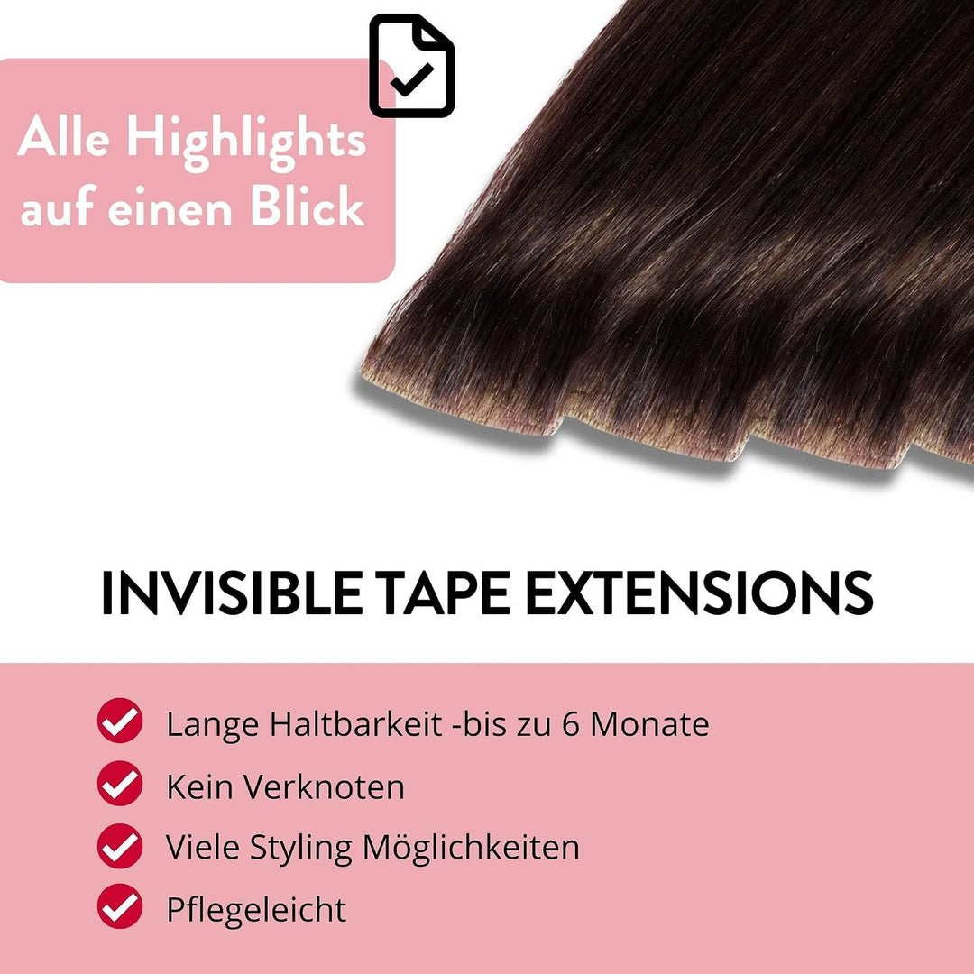 hair2heart Invisible Tape Extensions Echthaar Premium - 10 Tapes 50cm 6/3 dunkelblond gold
