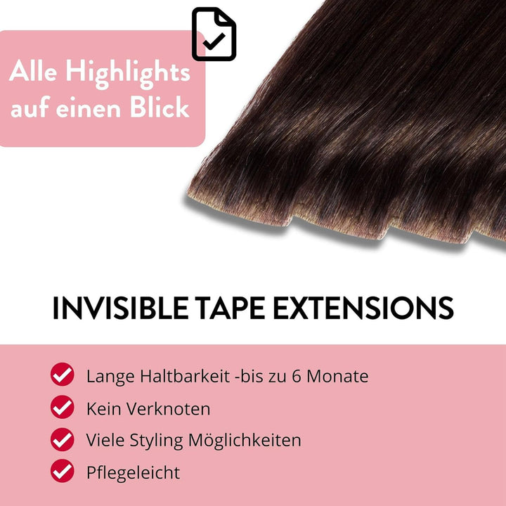 hair2heart Invisible Tape Extensions Echthaar Premium - 10 Tapes 50cm 6/3 dunkelblond gold