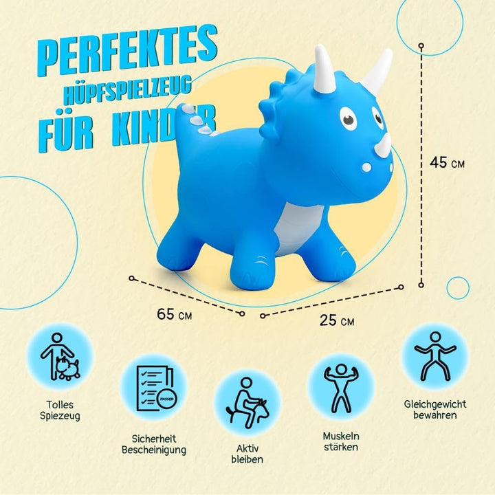 U&C Planet Hüpftier für Kinder, Dinosaurier Hüpfer mit Pumpe, aufblasbares Hüpfspielzeug, Dino Sprun