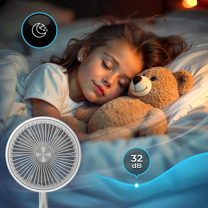 Tischventilator Sehr Leise 27,9 cm USB Ventilator Akku 15h Table Fan FlexiGo Faltbar 4 Modi 400 m³/h