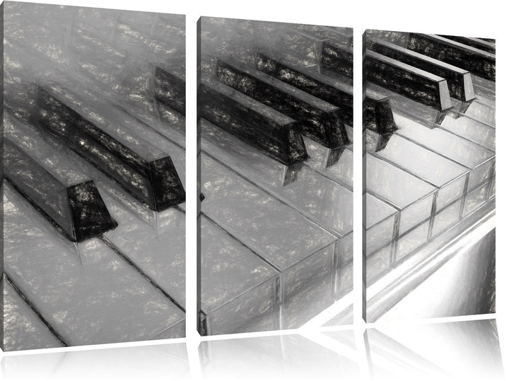 Piano Rainbow Colours, Bunte Klaviertasten Kohle Effekt 3-Teiler Leinwandbild 120x80 Bild auf Leinwa