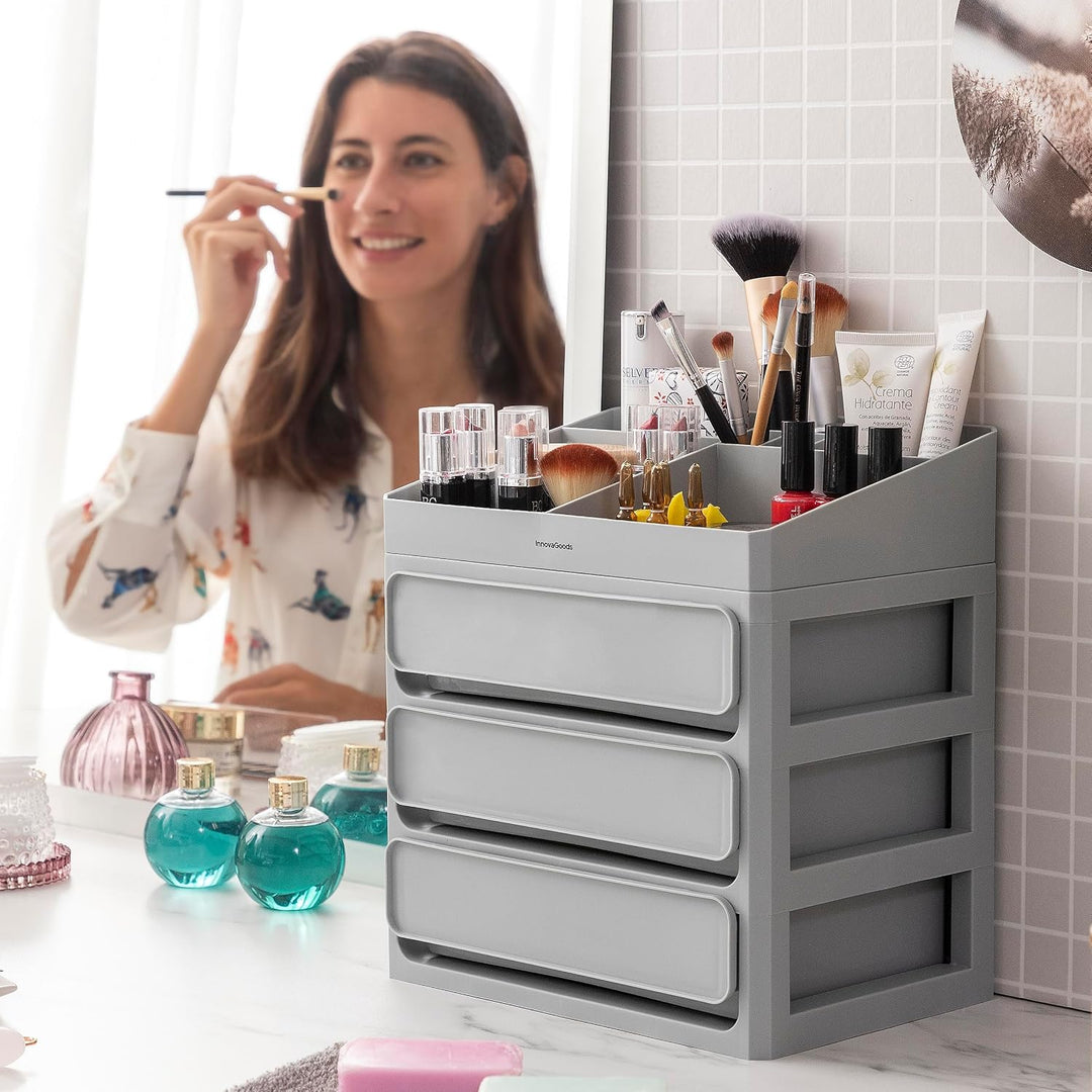 InnovaGoods - Make-up Organizer mit 3 Schubladen und 9 Fächern, Grosse Kapazität, Multifunktional fü