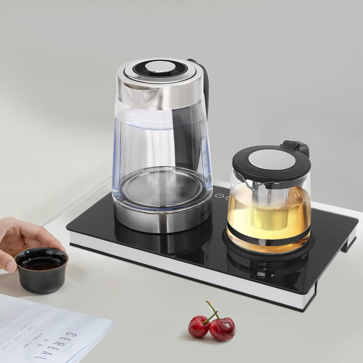 Elektrischer Wasserkocher Set 2-in-1 1500W – Glas Edelstahl Doppel Kettle 2.5L + 1L LCD Touch Temper