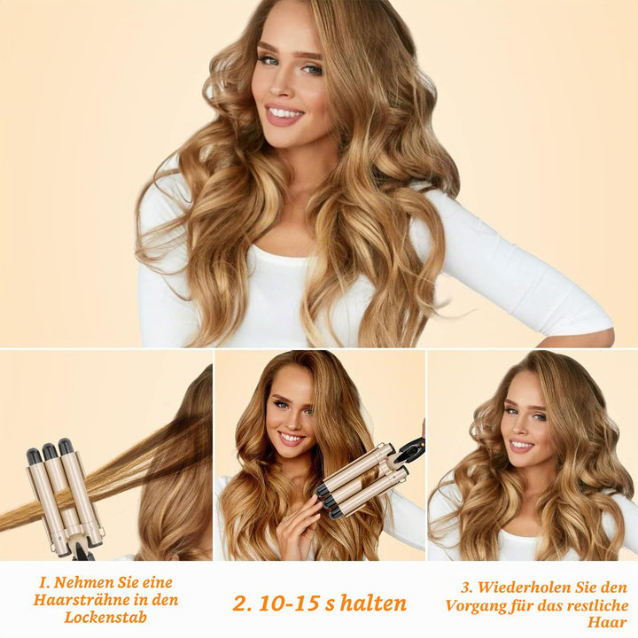 Lockenstab 3 Fässer LAYADO Welleneisen für Haare, Welleneisen 22mm, Beach Waves Lockenstab Einstellb