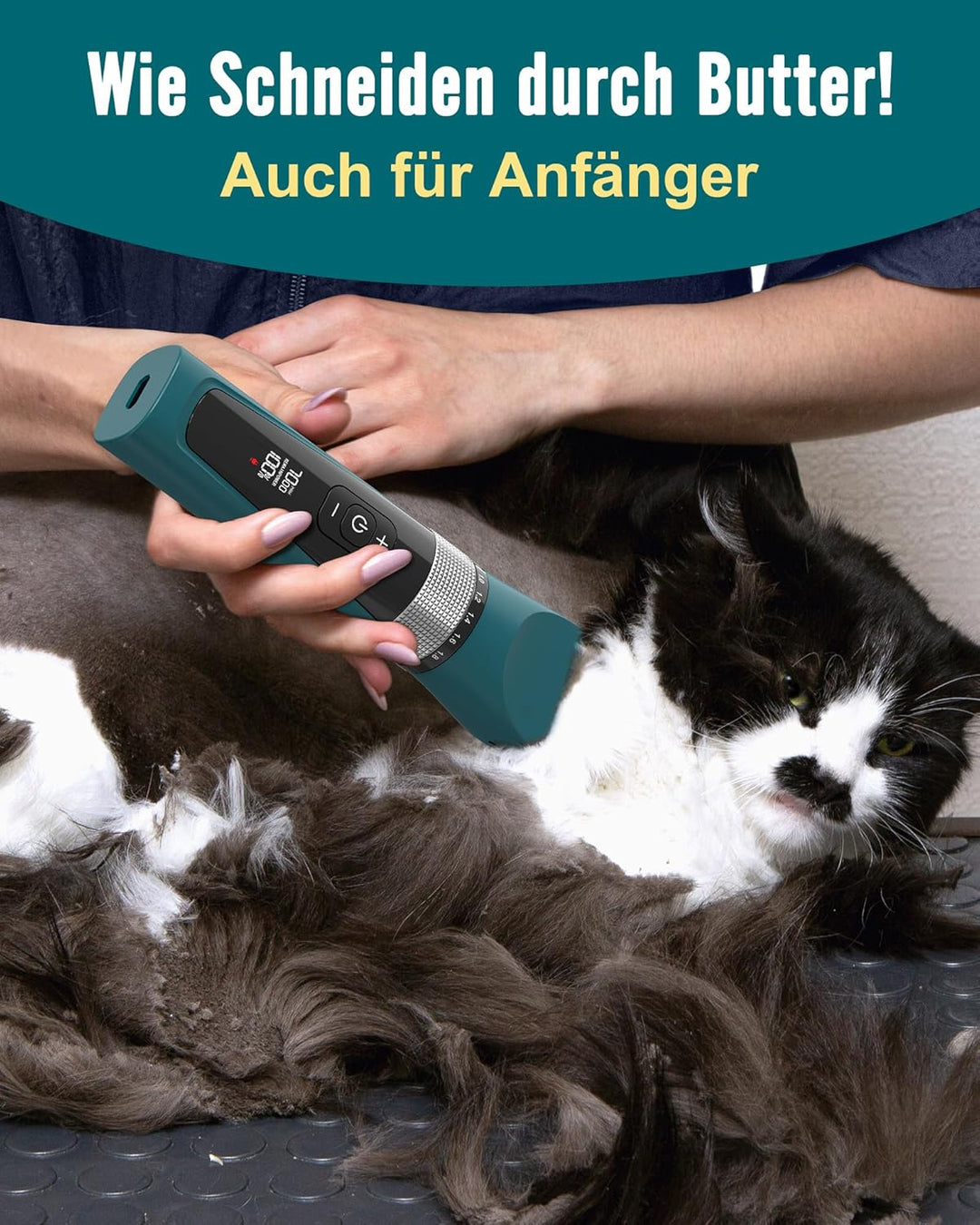 oneisall Schermaschine Katze Leise, Profi Haarschneidemaschine für langhaarkatzen, 5-Geschwindigkeit