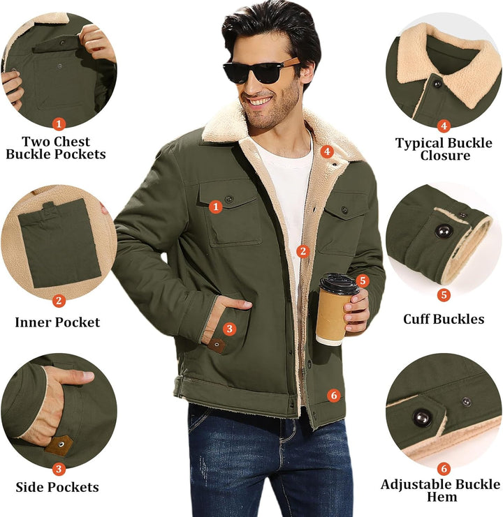 Voqeen Winterjacke Herren Fleece Gefüttert Cargo Jacke Warme Herren Fliegerjacke Militär Winddichte