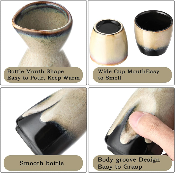 Keramik Sake Satz für Wärmeren Liquor Sake Set 1 Sake-topf mit 4 Sake Becher (Gelb Schwarz), Gelb Sc