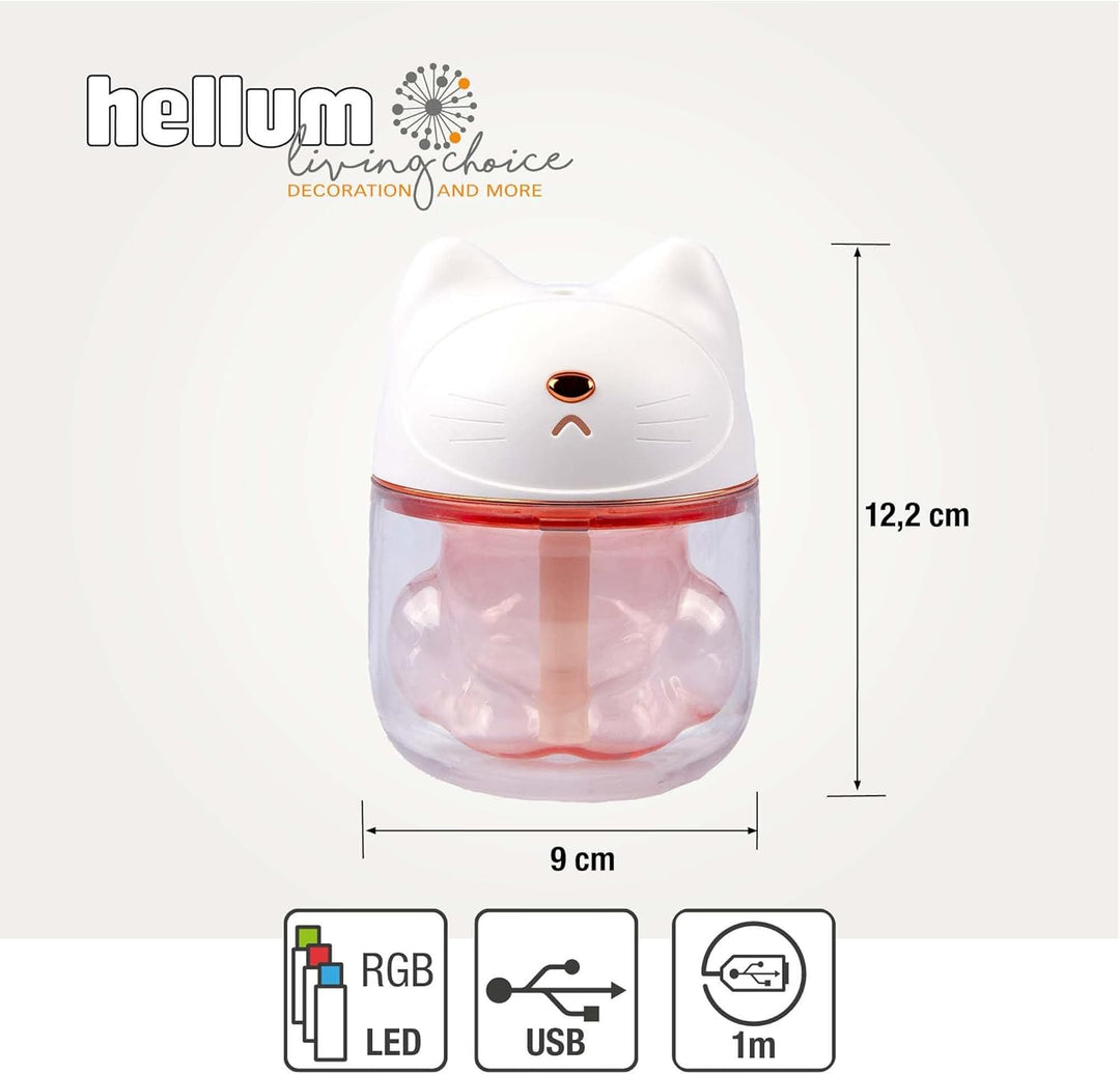 Hellum Luftbefeuchter Katze, tragbar in weiss, Diffuser 9x12cm gross, süsser Luftbefeuchter Kinderzi