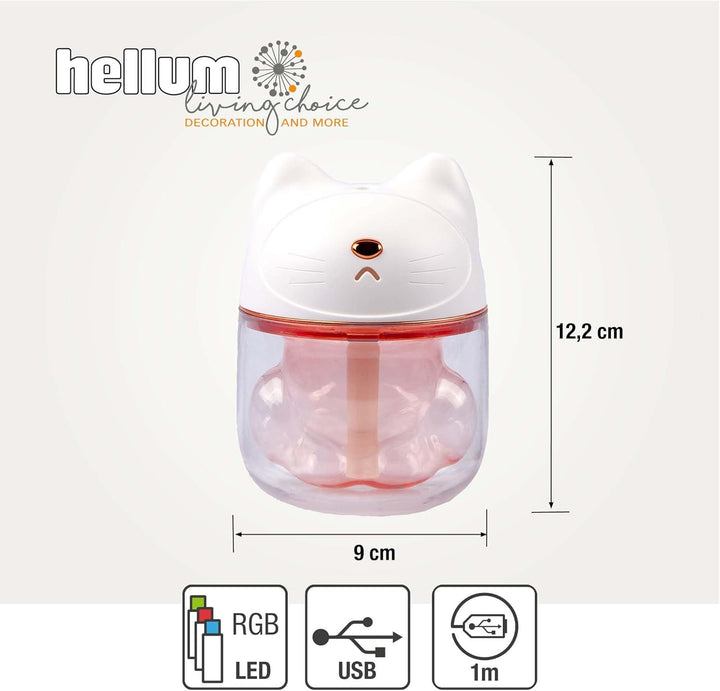 Hellum Luftbefeuchter Katze, tragbar in weiss, Diffuser 9x12cm gross, süsser Luftbefeuchter Kinderzi