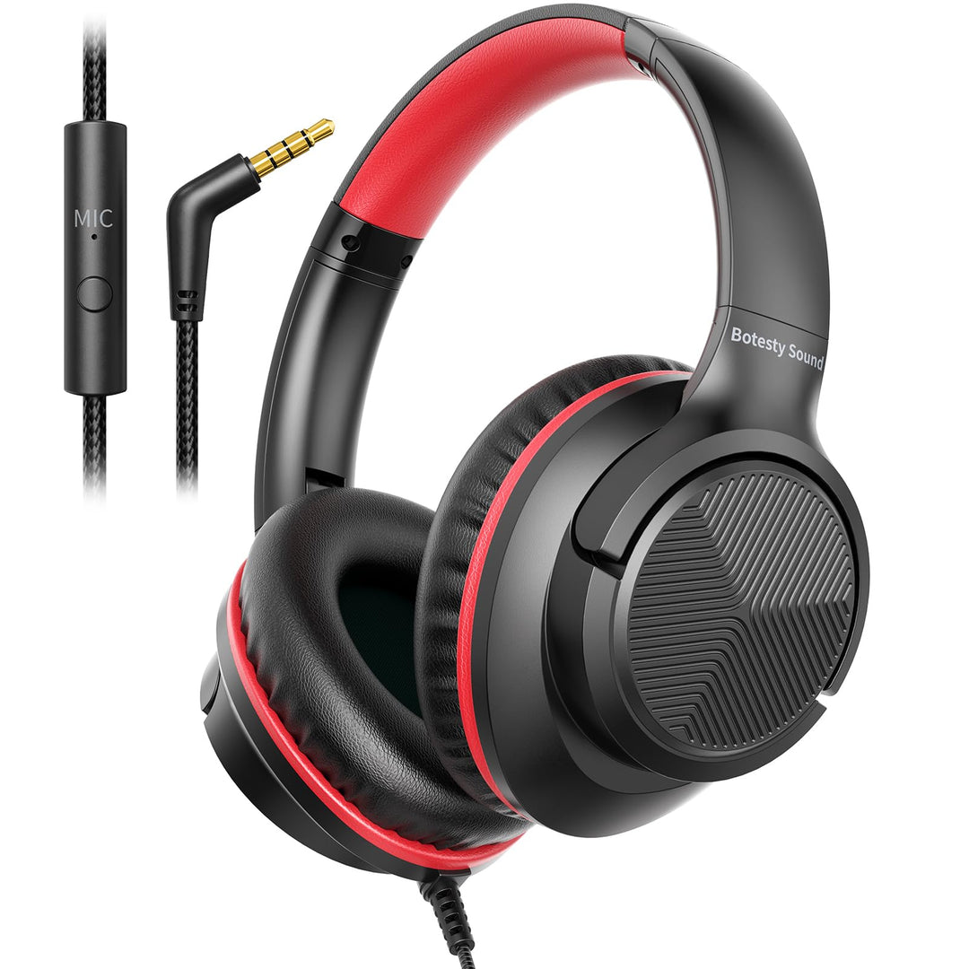 Kopfhörer mit Kabel und Mikrofon, Over-Ear Kabelkopfhörer mit 3,5mm Klinkenstecker, Faltbar Kabelgeb
