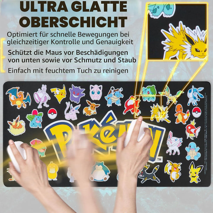 Pokemon Mauspad XXL 80x35 cm Schreibtischunterlage Gross Cooles Pikachu Mousepad Gaming rutschfest S