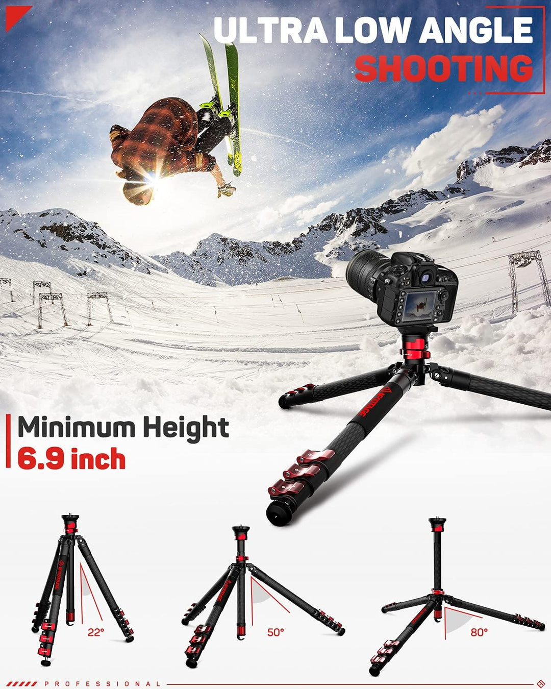 IFOOTAGE Kamerastativ TC5S, 149,9 cm, Kohlefaser-Reisestativ, 4 Abschnitte, tragbares Reisekamerasta