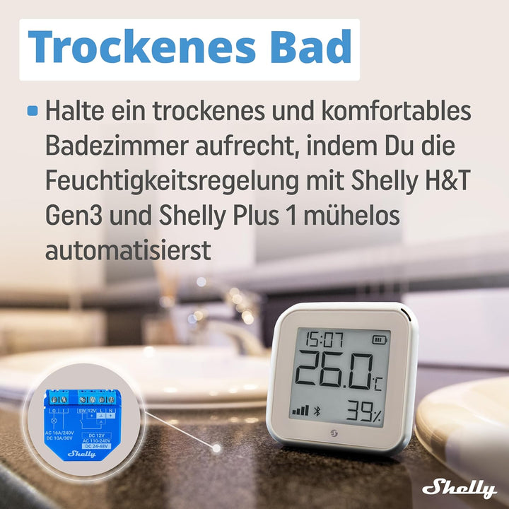 Shelly H&T Gen 3 Weiss | Wi-Fi und Bluetooth Temperatur&Luftfeuchtigkeitssensor | Hausautomation | K