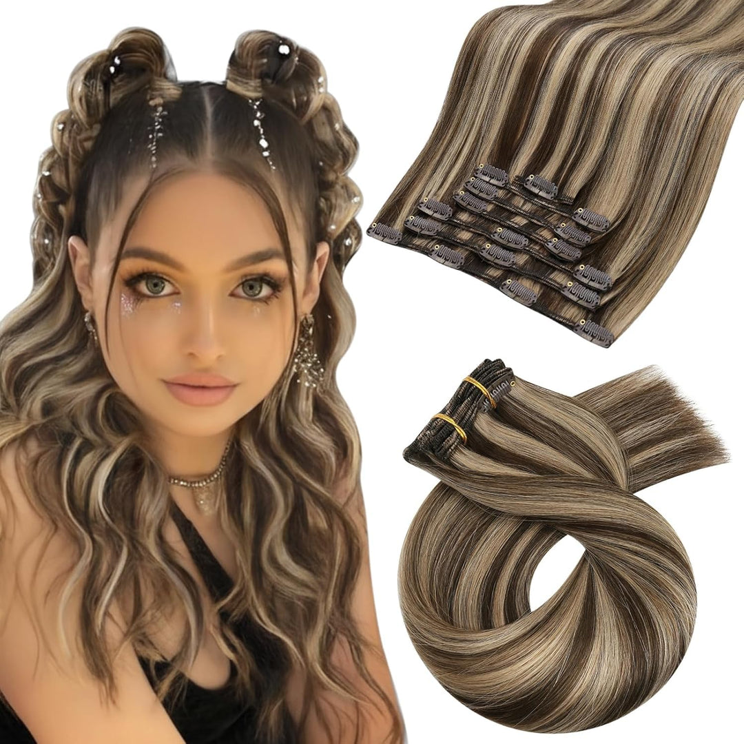 Moresoo Echthaar Extensions Clip in Haarverlängerung Remy Echthaar Clip in Extensions Echthaar Dunke