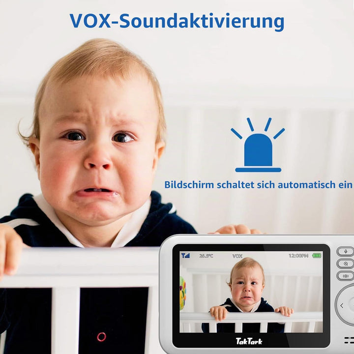 TakTark Babyphone mit Kamera, 4.3'' Babyfon mit Kamera und Audio mit Pan-Tilt 300° Rotation Video Ba