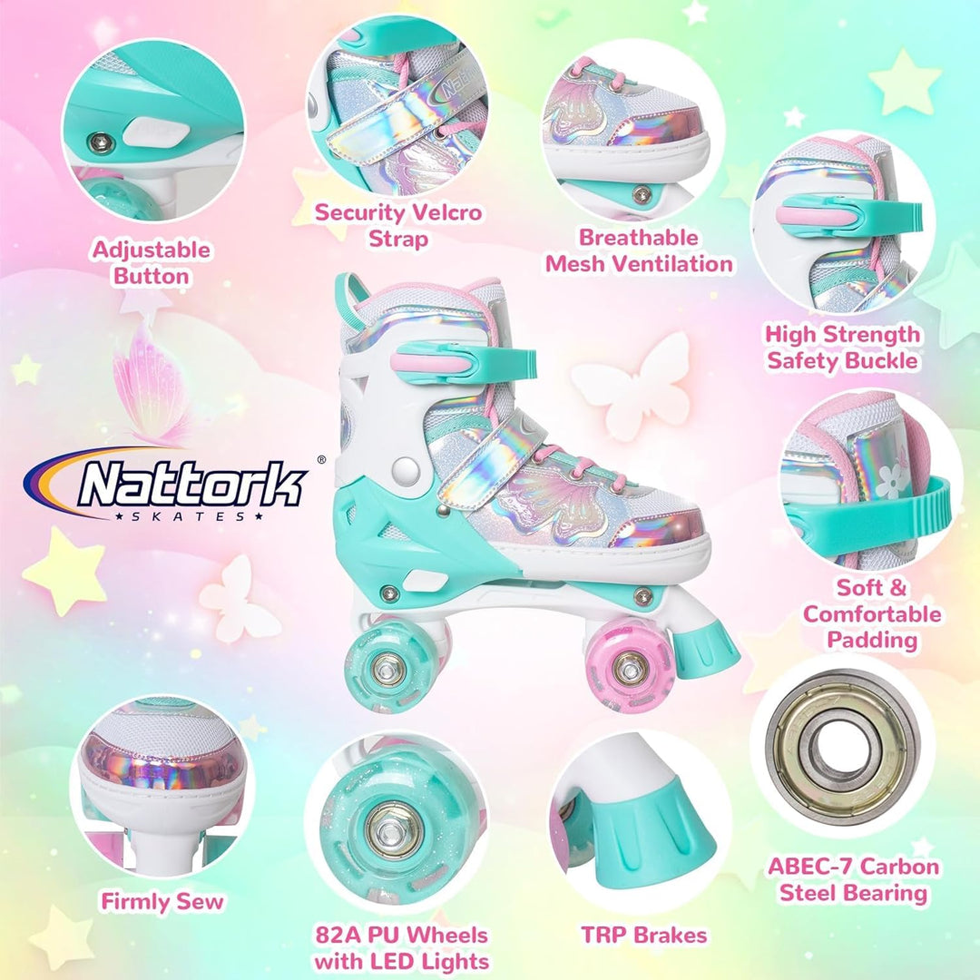 Nattork Kinder Rollschuhe, Rollschuhe Mädchen mit 4 Grössen Einstellbare, Rollschuhe für Mädchen Anf