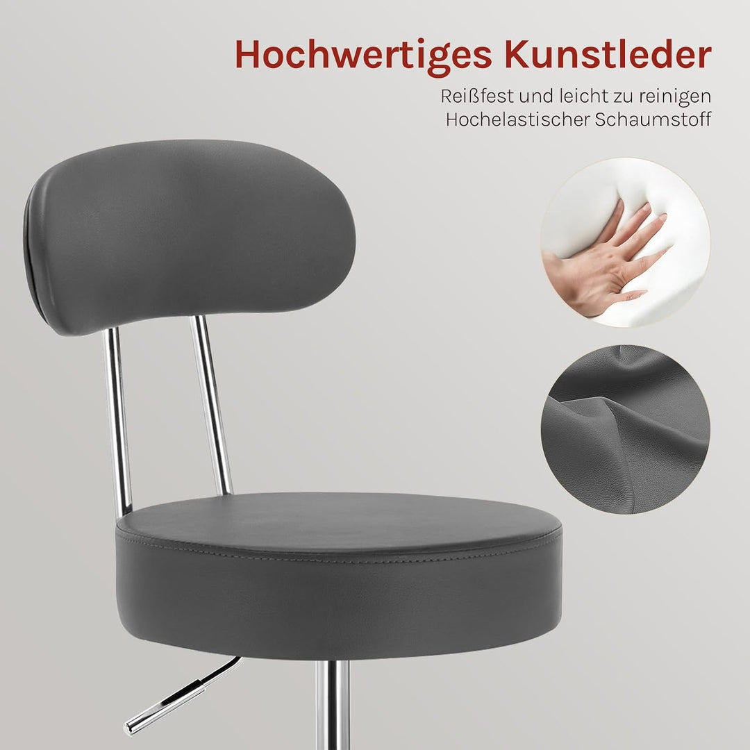 WOLTU Rollhocker, Hocker mit Rollen und Lehne, Kunstleder, Grau, Grau