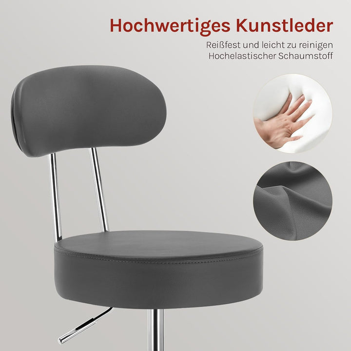WOLTU Rollhocker, Hocker mit Rollen und Lehne, Kunstleder, Grau, Grau
