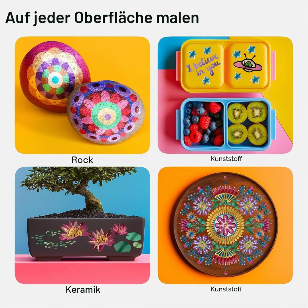 Artistro 24 Metallic Acrylstifte mit Doppelspitze (Pinsel & Feine Spitze), Mehrfarbig – Für Stoff, L