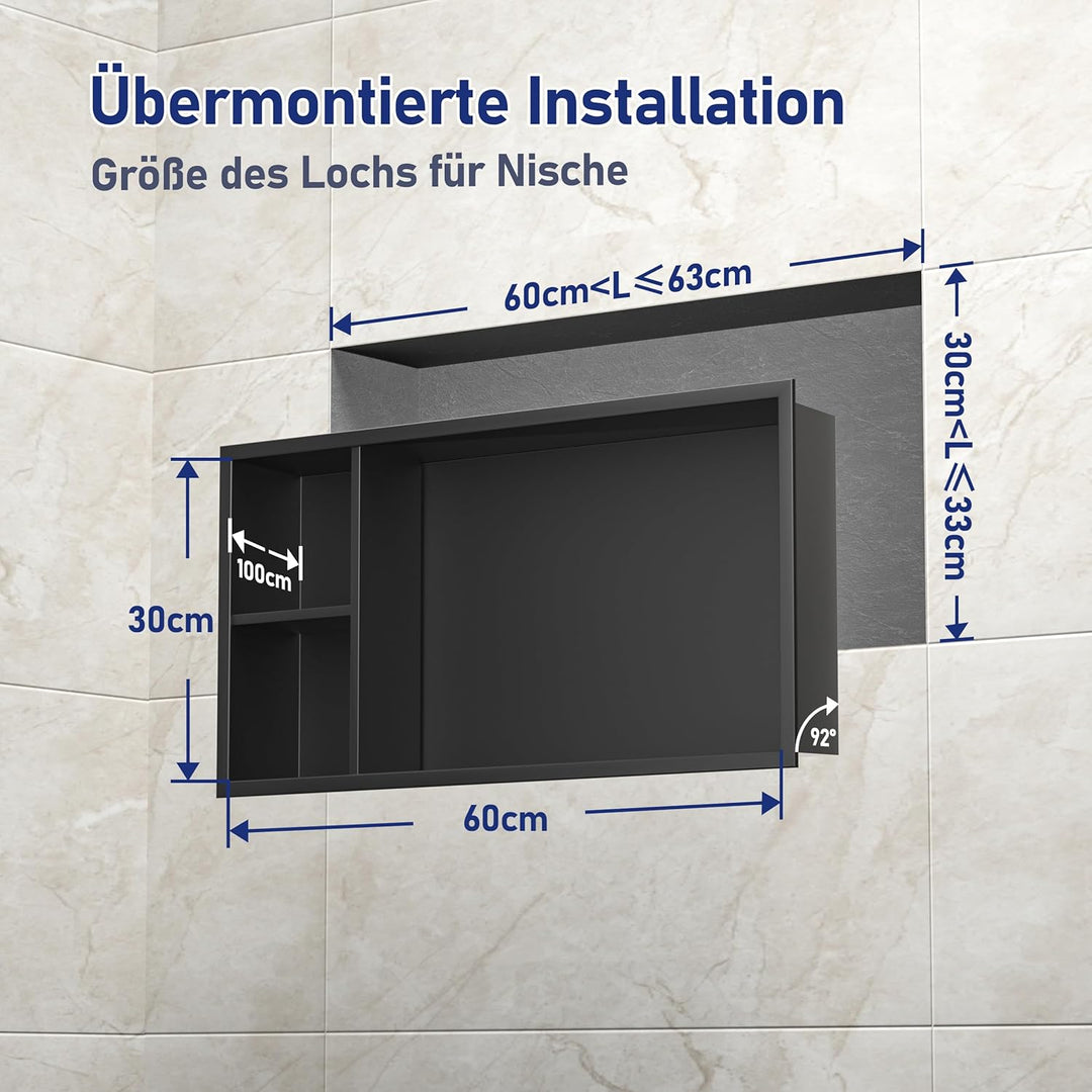 Wandnische 304 Edelstahl Duschnische Schwarz mit Ablage 60cm × 30cm × 10cm Badezimmer Duschnische fü
