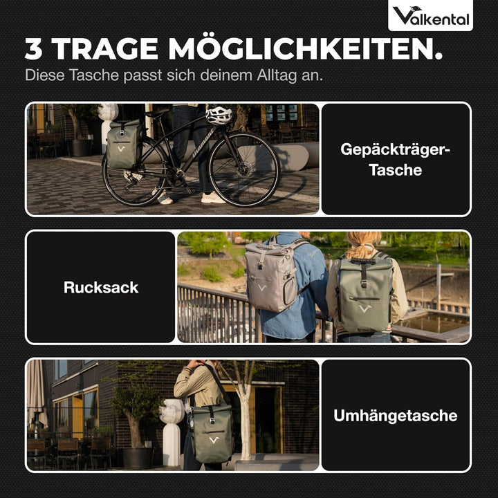 Valkental® - 3in1 Fahrradtasche Pro - Das Original - Hochwertiges Nylon - 23L Volumen - Geeignet als