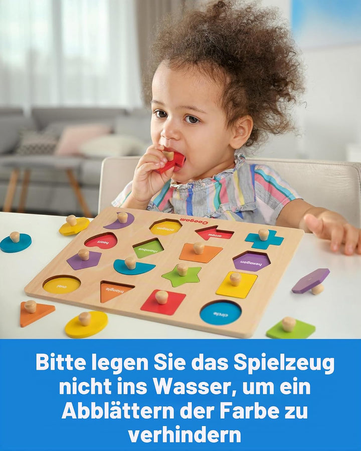 Coogam Montessori-Spielzeug, Holzform, Steckpuzzle, Feinmotorik, farblich passendes Sortierbrett, fr