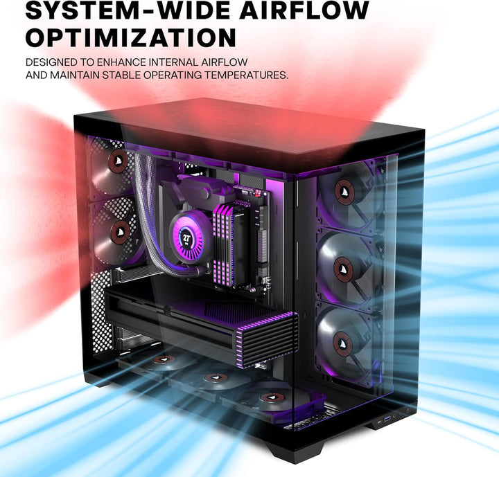 KEDIERS PC Gehäuse - vorinstallierte 4-Lüfter, ATX Mid Tower Gaming Gehäuse, Computergehäuse mit öff