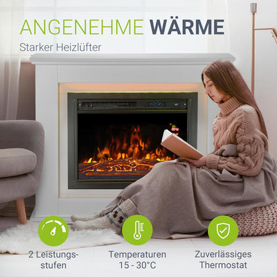 Juskys Elektrokamin 1000 / 2000 W mit Heizung, Kaminfeuer, Flammeneffekt, Fernbedienung, LED Beleuch