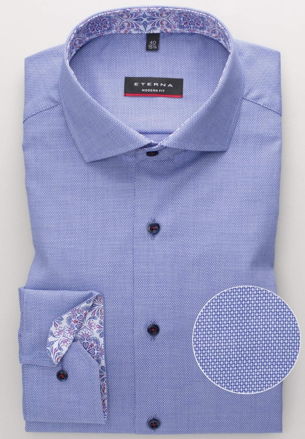 eterna Modern Fit Hemd Langarm Haifischkragen Struktur blau Grösse 45